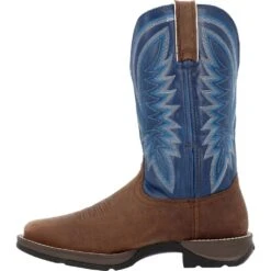 'Durango' Men's 12" Rebel Western Square Toe - Saddle Brown / Denim Blue -Outland Style Shop DDB0429 instep profile 1024x1024@2x