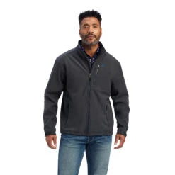 'Ariat' Men's Logo 2.0 Patriot Softshell Water Resistant Jacket - Charcoal -Outland Style Shop F22 MNS WEST 10041439 front 1024x1024@2x