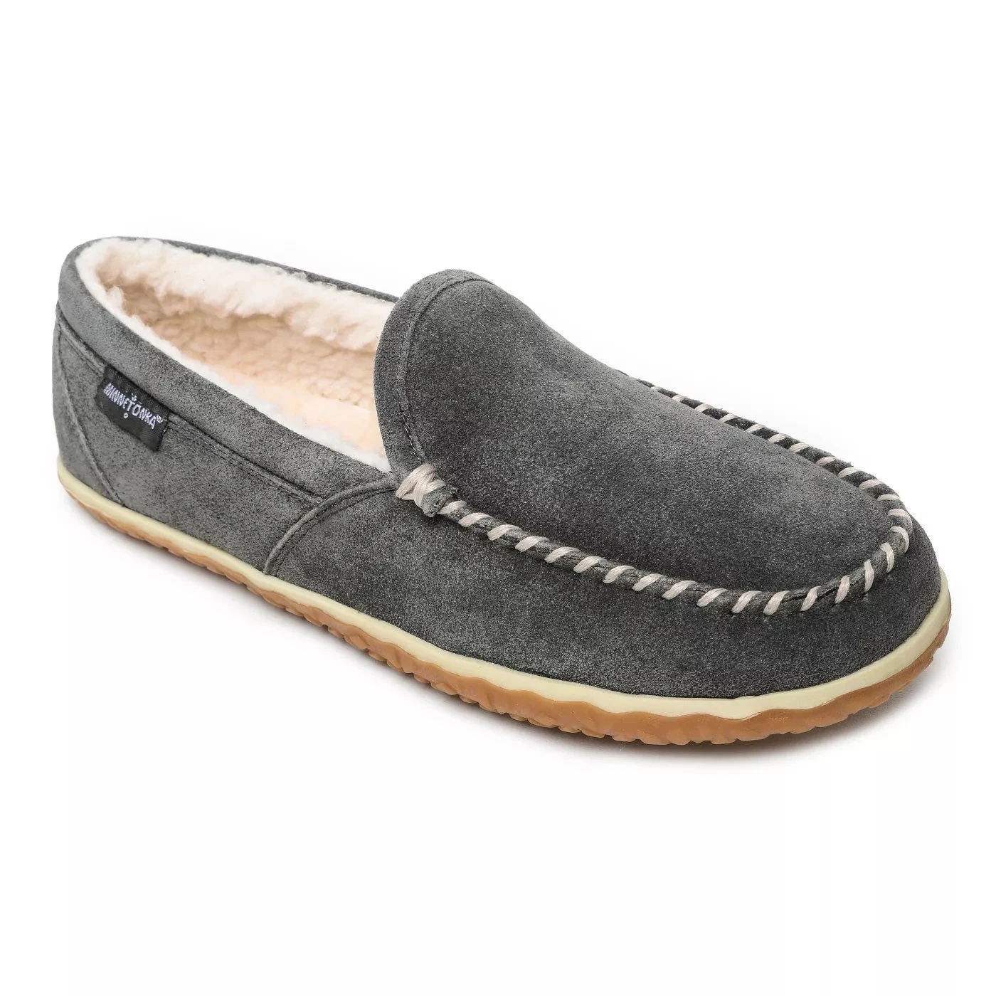 'Minnetonka' Men's Suede Tilden Moc Slipper - Grey (Wide) 1 'Minnetonka' Men's Suede Tilden Moc Slipper - Grey (Wide)
