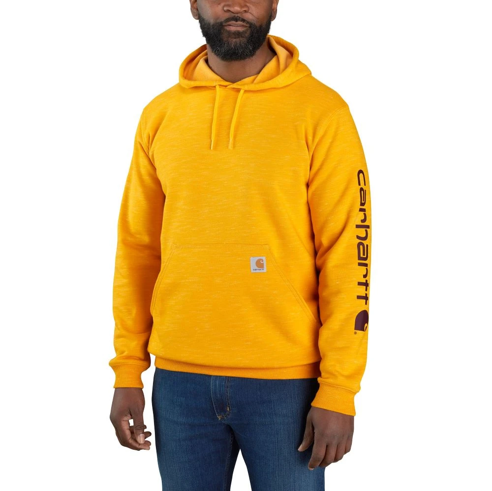 'Carhartt' Men's Midweight Logo Sleeve Hoodie - Solar Yellow Space Dye 1 'Carhartt' Men's Midweight Logo Sleeve Hoodie - Solar Yellow Space Dye