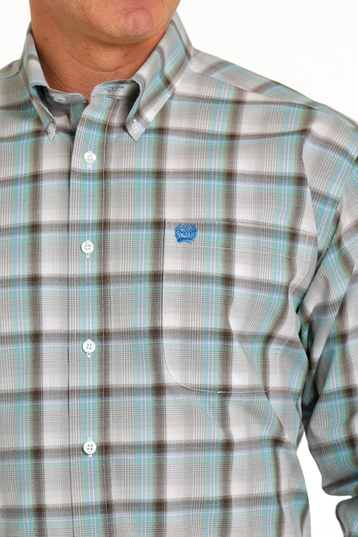 'Cinch' Men's Plaid Classic Fit Button Down - White / Green / Brown 2 'Cinch' Men's Plaid Classic Fit Button Down - White / Green / Brown - Image 2