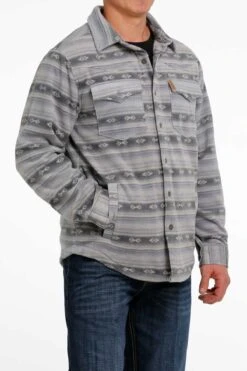 'Cinch' Men's Aztec Print Polar Fleece Shirt Jacket - Blue