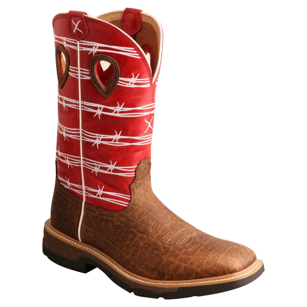'Twisted X' Men's 12" Western Work Square Toe - Distressed Saddle / Ruby Red 5 'Twisted X' Men's 12" Western Work Square Toe - Distressed Saddle / Ruby Red - Image 5
