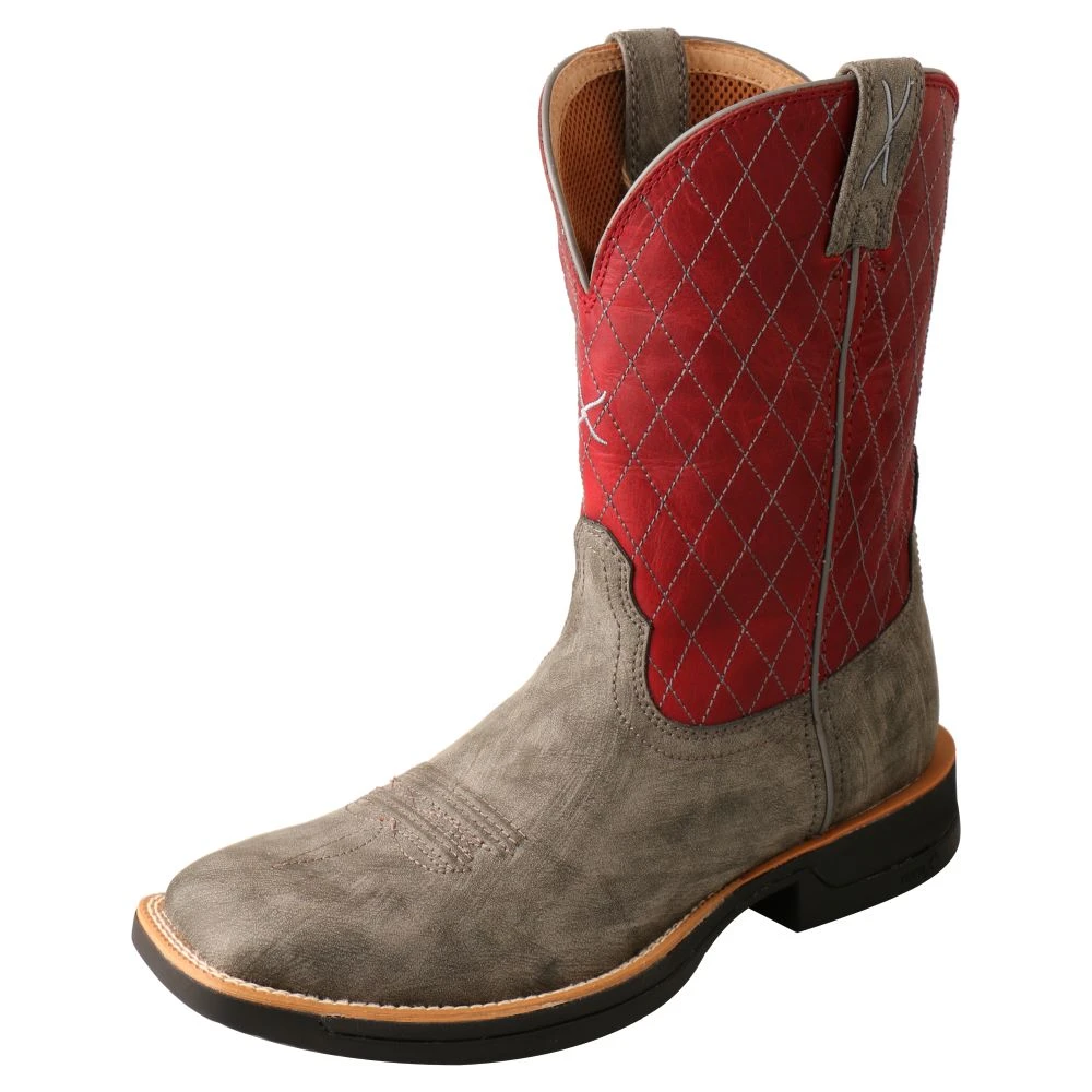 'Twisted X' Men's 11" Tech-X Cellstretch Western Square Toe - Grey / Red 1 'Twisted X' Men's 11" Tech-X Cellstretch Western Square Toe - Grey / Red