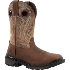 'Rocky' Men's 11" Ram's Horn EH Western Square Toe - Western Dark Brown -Outland Style Shop RKW0393 1024x1024@2x