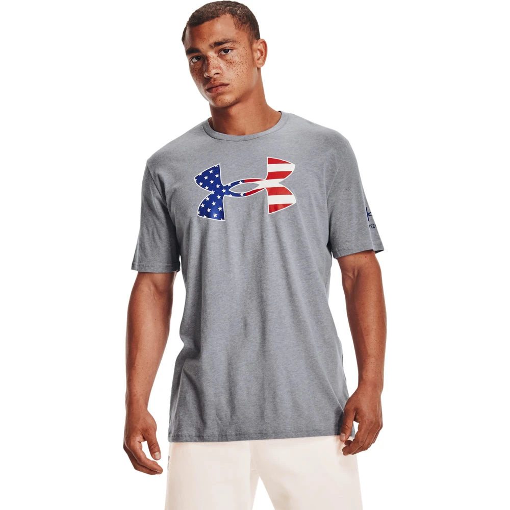 'Under Armour' Men's New Freedom BFL T-Shirt - Steel Light Heather / Royal 1 'Under Armour' Men's New Freedom BFL T-Shirt - Steel Light Heather / Royal